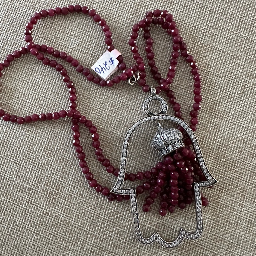 Elegant Red agate Beaded Necklace with CZ and sterling Silver Accents